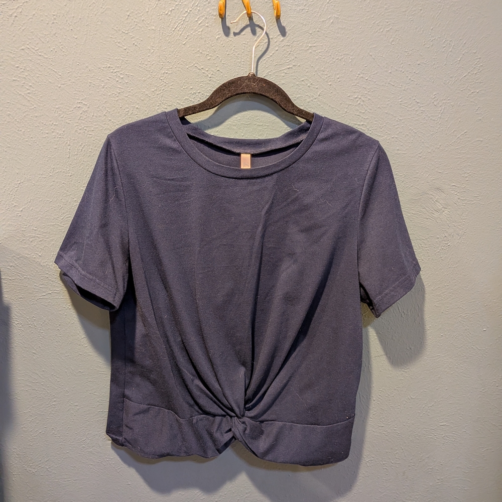 Women's Navy Knot Front Cropped T